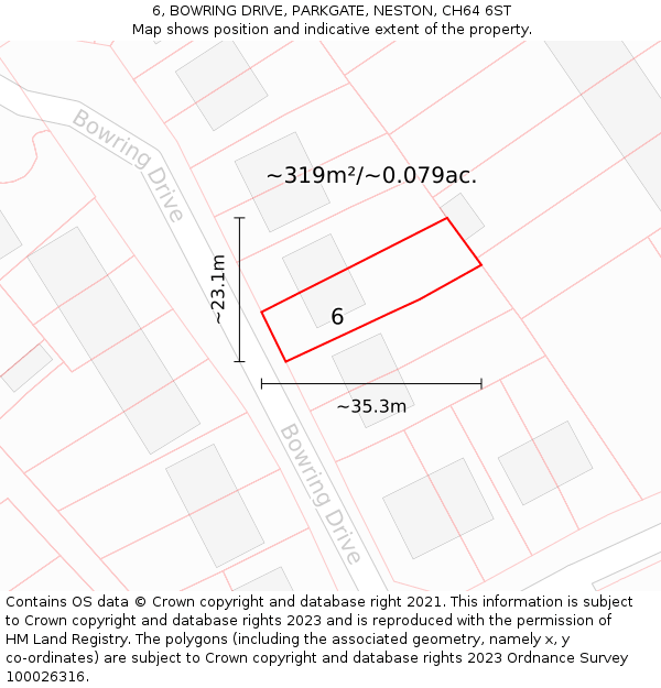 6, BOWRING DRIVE, PARKGATE, NESTON, CH64 6ST: Plot and title map