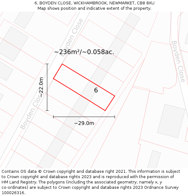 6, BOYDEN CLOSE, WICKHAMBROOK, NEWMARKET, CB8 8XU: Plot and title map