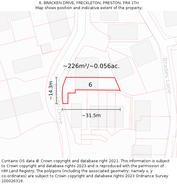 6, BRACKEN DRIVE, FRECKLETON, PRESTON, PR4 1TH: Plot and title map