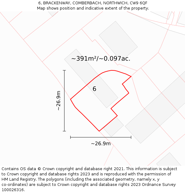 6, BRACKENWAY, COMBERBACH, NORTHWICH, CW9 6QF: Plot and title map