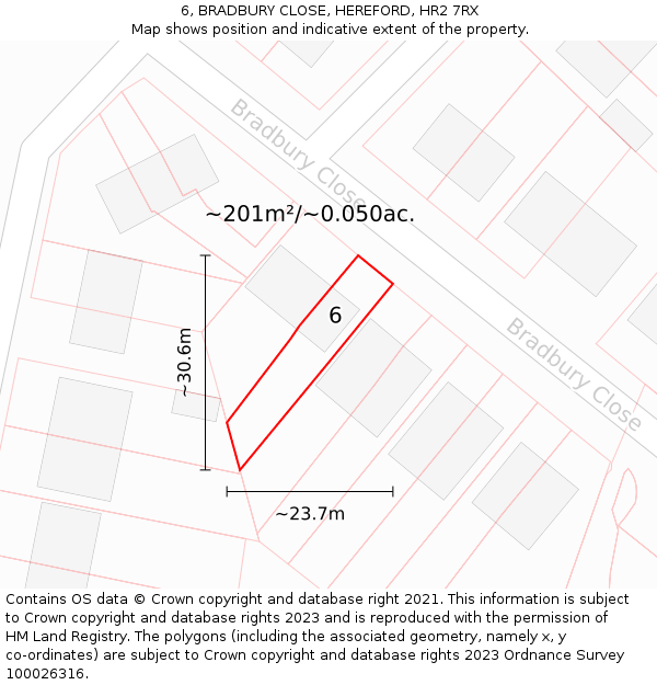 6, BRADBURY CLOSE, HEREFORD, HR2 7RX: Plot and title map
