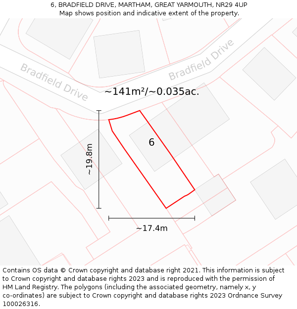 6, BRADFIELD DRIVE, MARTHAM, GREAT YARMOUTH, NR29 4UP: Plot and title map
