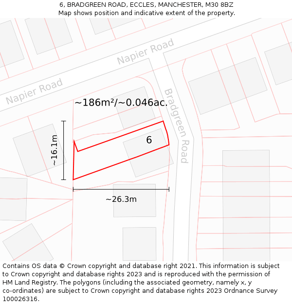6, BRADGREEN ROAD, ECCLES, MANCHESTER, M30 8BZ: Plot and title map