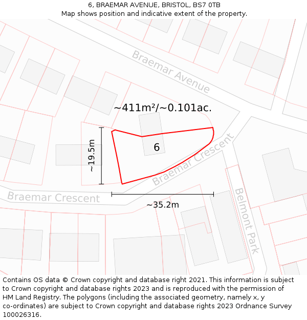 6, BRAEMAR AVENUE, BRISTOL, BS7 0TB: Plot and title map
