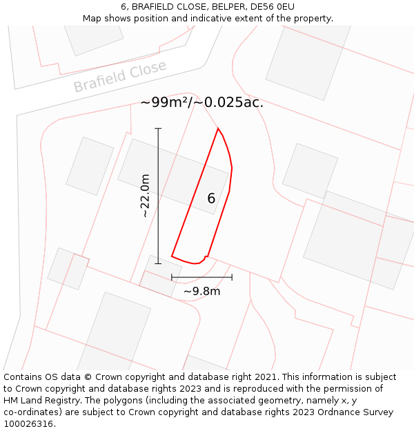 6, BRAFIELD CLOSE, BELPER, DE56 0EU: Plot and title map