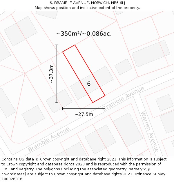 6, BRAMBLE AVENUE, NORWICH, NR6 6LJ: Plot and title map