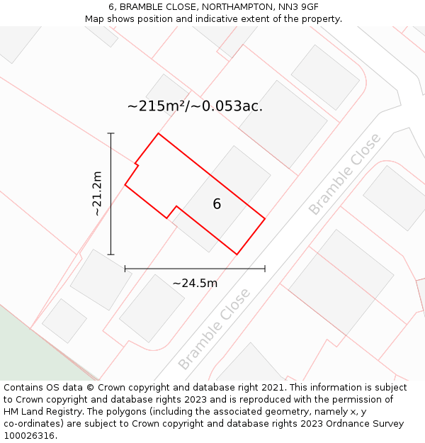 6, BRAMBLE CLOSE, NORTHAMPTON, NN3 9GF: Plot and title map