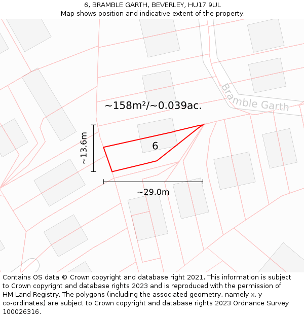 6, BRAMBLE GARTH, BEVERLEY, HU17 9UL: Plot and title map