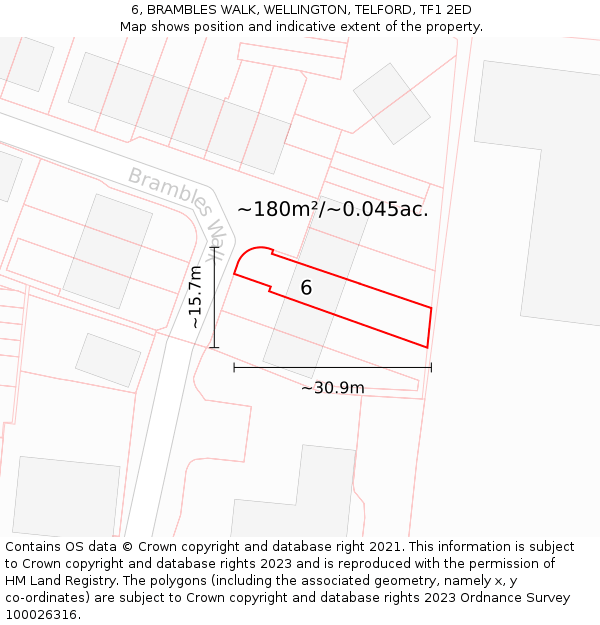 6, BRAMBLES WALK, WELLINGTON, TELFORD, TF1 2ED: Plot and title map