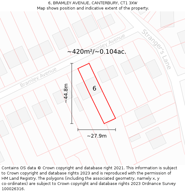 6, BRAMLEY AVENUE, CANTERBURY, CT1 3XW: Plot and title map