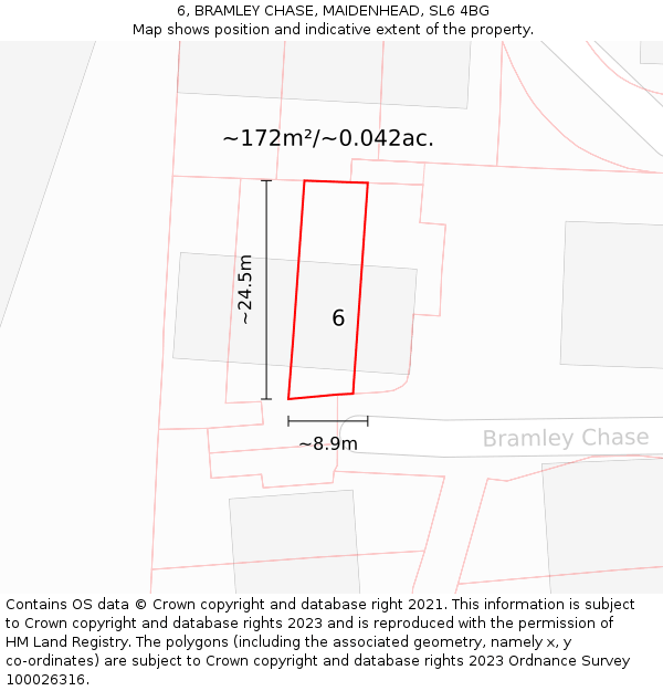6, BRAMLEY CHASE, MAIDENHEAD, SL6 4BG: Plot and title map