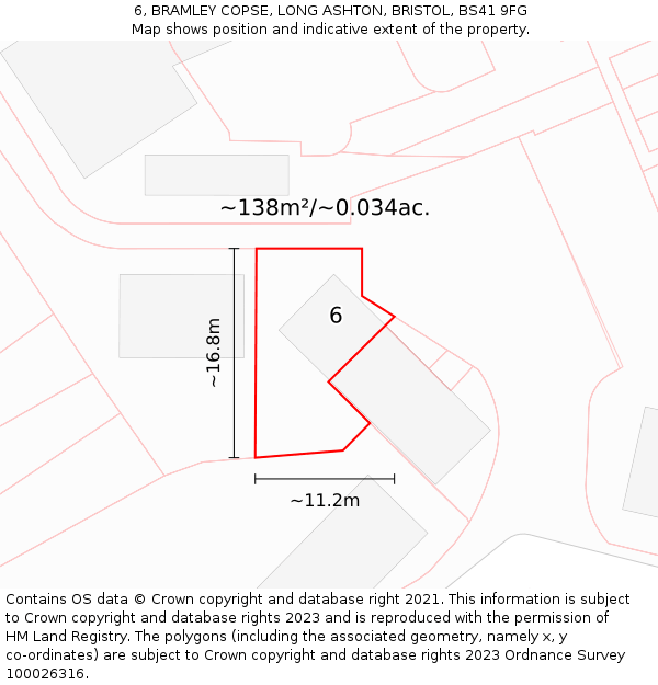 6, BRAMLEY COPSE, LONG ASHTON, BRISTOL, BS41 9FG: Plot and title map