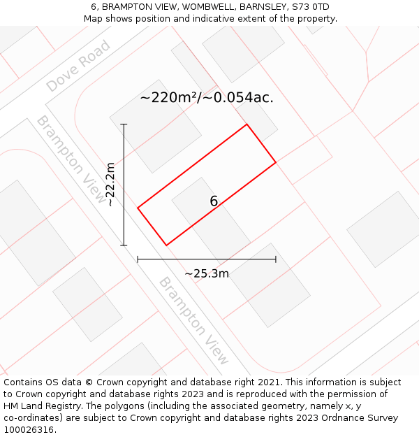 6, BRAMPTON VIEW, WOMBWELL, BARNSLEY, S73 0TD: Plot and title map