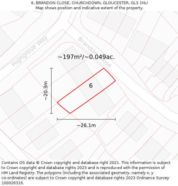 6, BRANDON CLOSE, CHURCHDOWN, GLOUCESTER, GL3 1NU: Plot and title map
