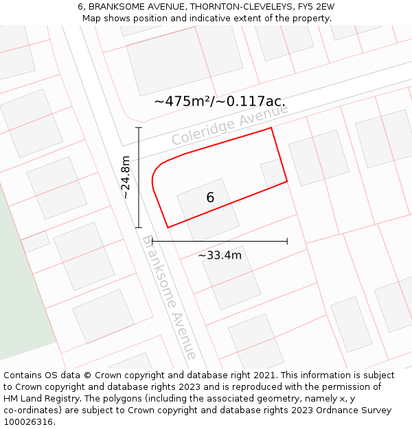 6, BRANKSOME AVENUE, THORNTON-CLEVELEYS, FY5 2EW: Plot and title map