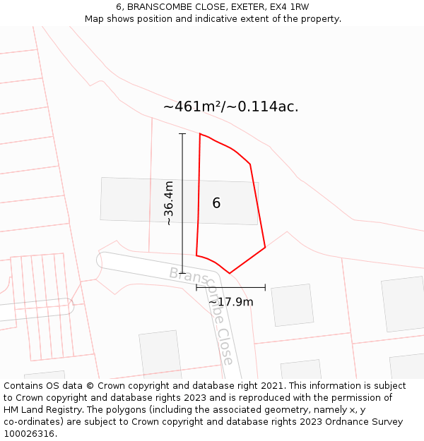 6, BRANSCOMBE CLOSE, EXETER, EX4 1RW: Plot and title map