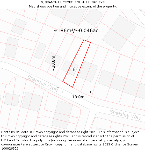 6, BRANTHILL CROFT, SOLIHULL, B91 3XB: Plot and title map