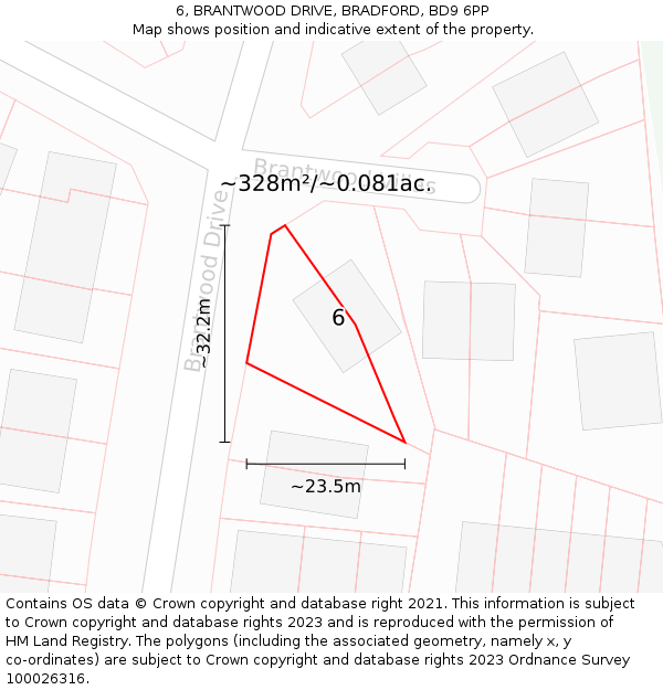 6, BRANTWOOD DRIVE, BRADFORD, BD9 6PP: Plot and title map