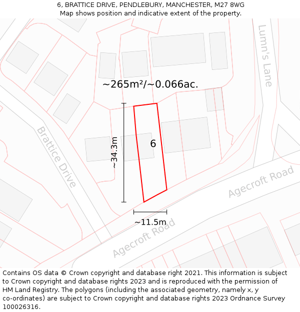 6, BRATTICE DRIVE, PENDLEBURY, MANCHESTER, M27 8WG: Plot and title map