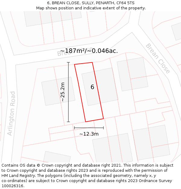 6, BREAN CLOSE, SULLY, PENARTH, CF64 5TS: Plot and title map