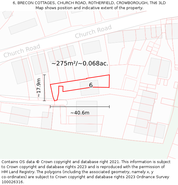 6, BRECON COTTAGES, CHURCH ROAD, ROTHERFIELD, CROWBOROUGH, TN6 3LD: Plot and title map