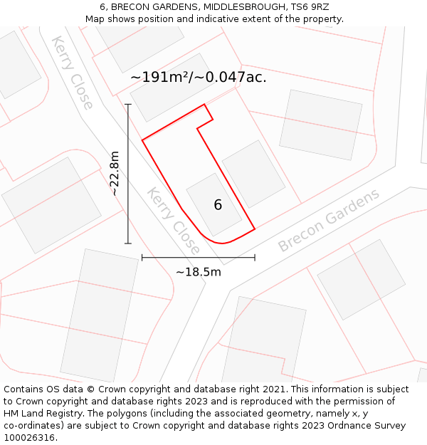 6, BRECON GARDENS, MIDDLESBROUGH, TS6 9RZ: Plot and title map