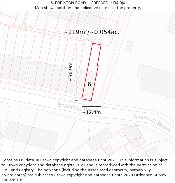6, BREINTON ROAD, HEREFORD, HR4 0JX: Plot and title map