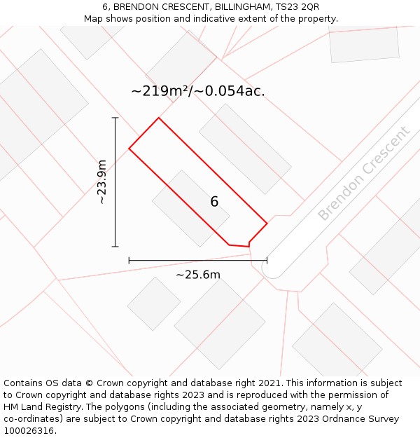 6, BRENDON CRESCENT, BILLINGHAM, TS23 2QR: Plot and title map