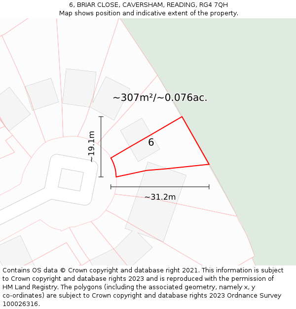 6, BRIAR CLOSE, CAVERSHAM, READING, RG4 7QH: Plot and title map