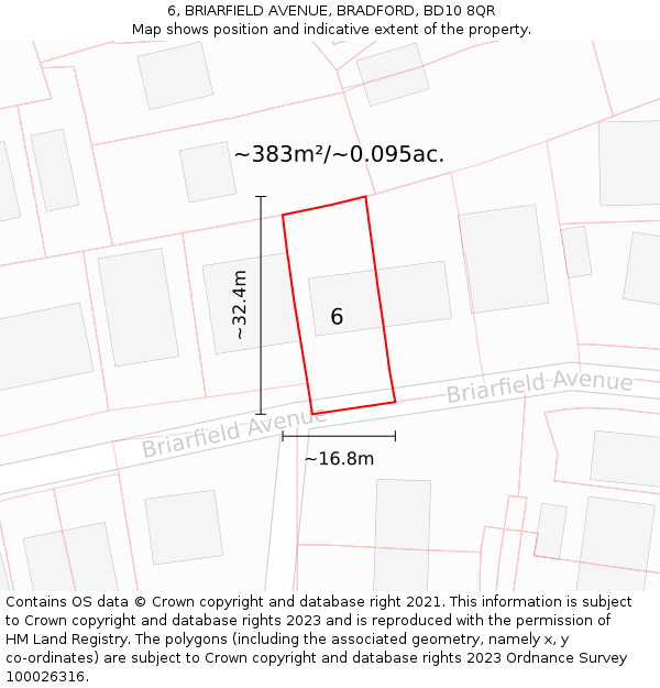 6, BRIARFIELD AVENUE, BRADFORD, BD10 8QR: Plot and title map