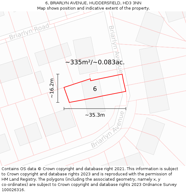 6, BRIARLYN AVENUE, HUDDERSFIELD, HD3 3NN: Plot and title map