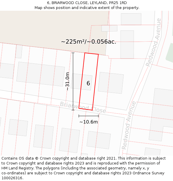 6, BRIARWOOD CLOSE, LEYLAND, PR25 1RD: Plot and title map