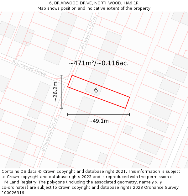 6, BRIARWOOD DRIVE, NORTHWOOD, HA6 1PJ: Plot and title map