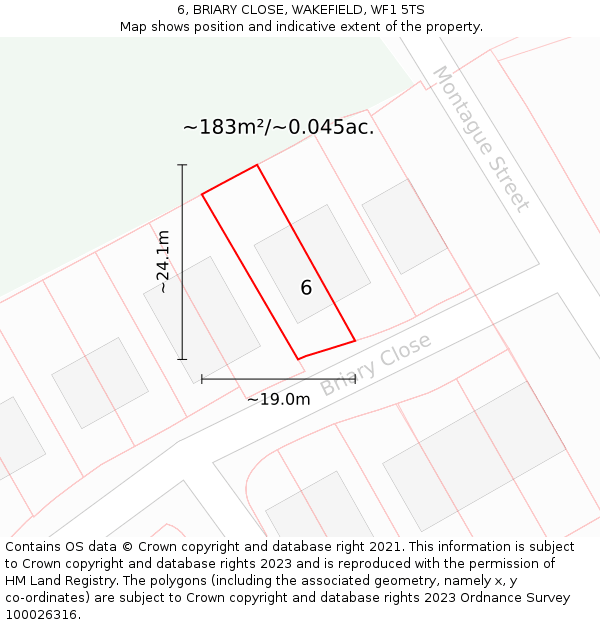 6, BRIARY CLOSE, WAKEFIELD, WF1 5TS: Plot and title map
