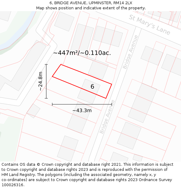 6, BRIDGE AVENUE, UPMINSTER, RM14 2LX: Plot and title map