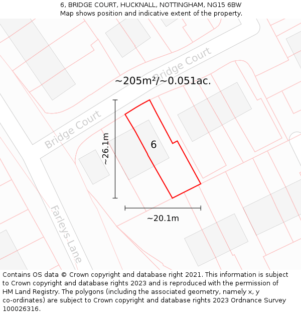 6, BRIDGE COURT, HUCKNALL, NOTTINGHAM, NG15 6BW: Plot and title map