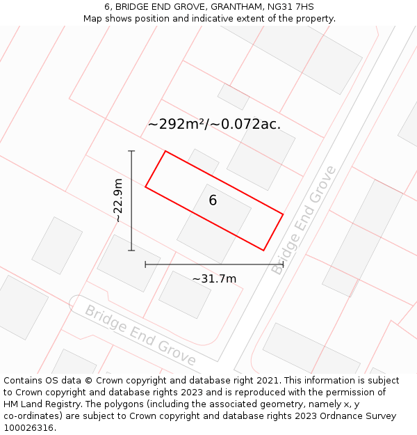 6, BRIDGE END GROVE, GRANTHAM, NG31 7HS: Plot and title map