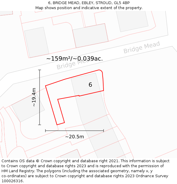 6, BRIDGE MEAD, EBLEY, STROUD, GL5 4BP: Plot and title map