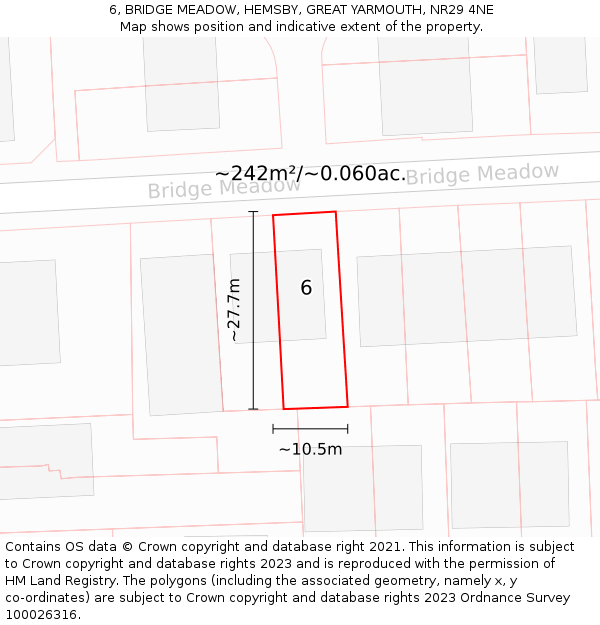 6, BRIDGE MEADOW, HEMSBY, GREAT YARMOUTH, NR29 4NE: Plot and title map