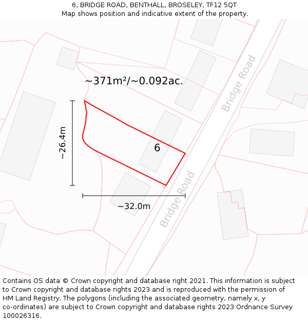 6, BRIDGE ROAD, BENTHALL, BROSELEY, TF12 5QT: Plot and title map