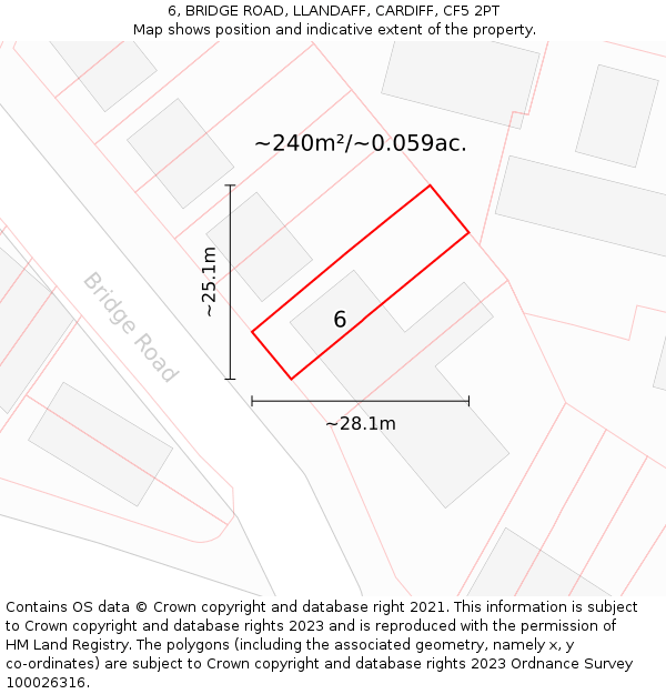 6, BRIDGE ROAD, LLANDAFF, CARDIFF, CF5 2PT: Plot and title map