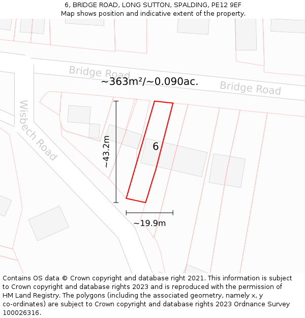 6, BRIDGE ROAD, LONG SUTTON, SPALDING, PE12 9EF: Plot and title map