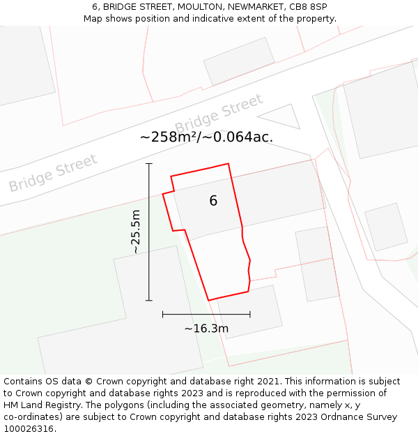 6, BRIDGE STREET, MOULTON, NEWMARKET, CB8 8SP: Plot and title map
