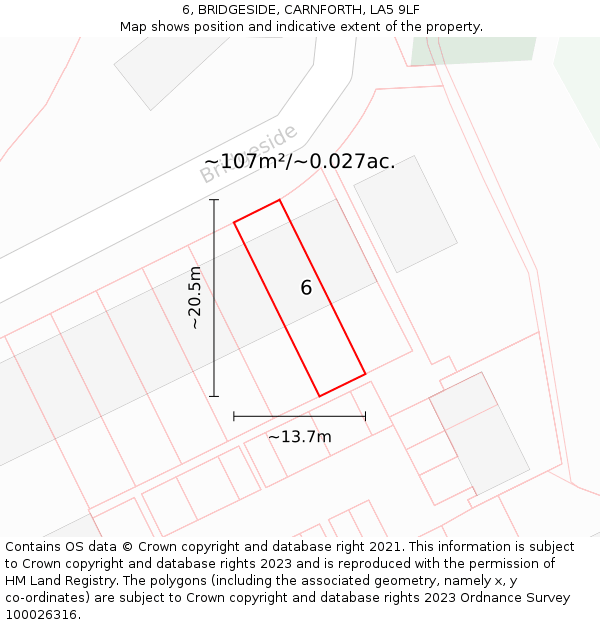 6, BRIDGESIDE, CARNFORTH, LA5 9LF: Plot and title map
