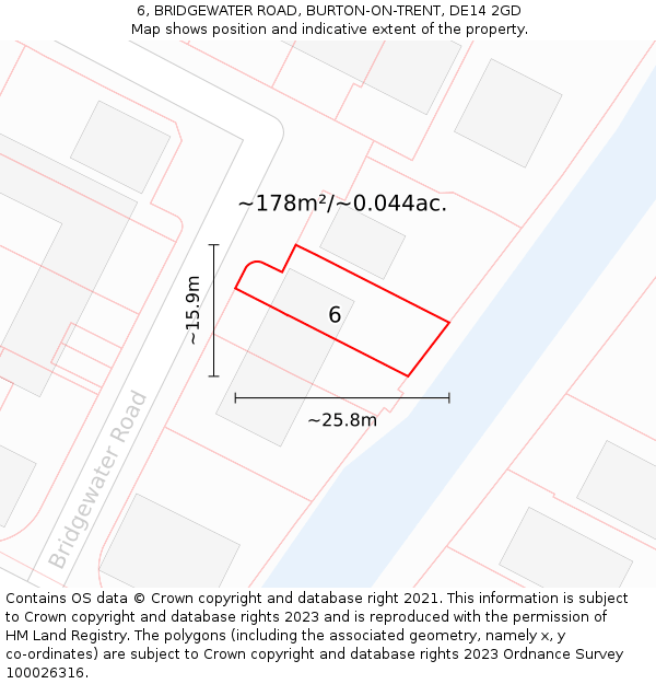 6, BRIDGEWATER ROAD, BURTON-ON-TRENT, DE14 2GD: Plot and title map