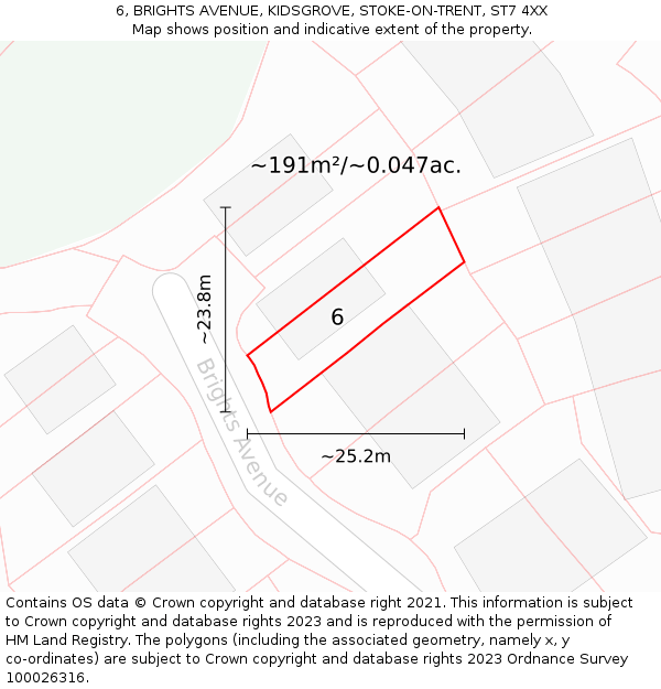 6, BRIGHTS AVENUE, KIDSGROVE, STOKE-ON-TRENT, ST7 4XX: Plot and title map
