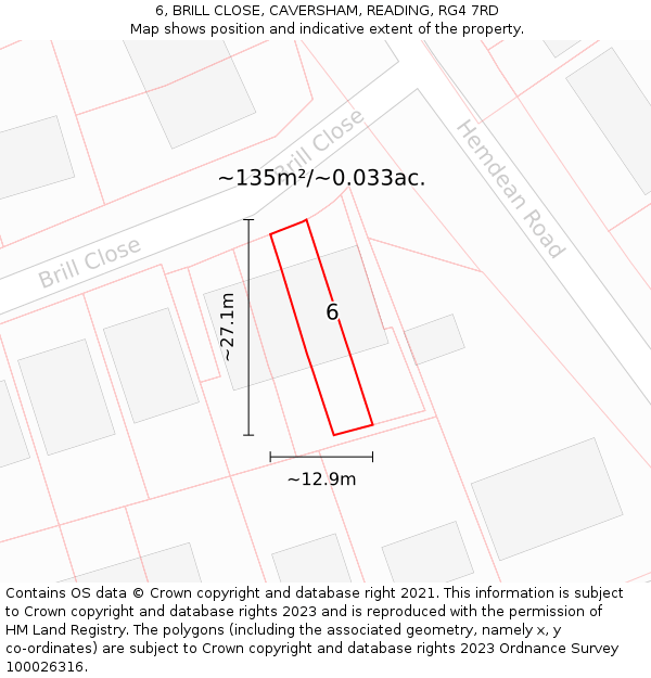 6, BRILL CLOSE, CAVERSHAM, READING, RG4 7RD: Plot and title map