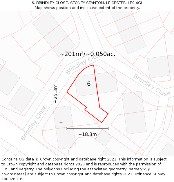 6, BRINDLEY CLOSE, STONEY STANTON, LEICESTER, LE9 4GL: Plot and title map