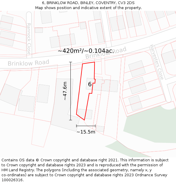 6, BRINKLOW ROAD, BINLEY, COVENTRY, CV3 2DS: Plot and title map