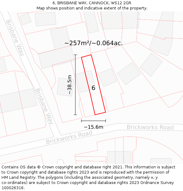 6, BRISBANE WAY, CANNOCK, WS12 2GR: Plot and title map